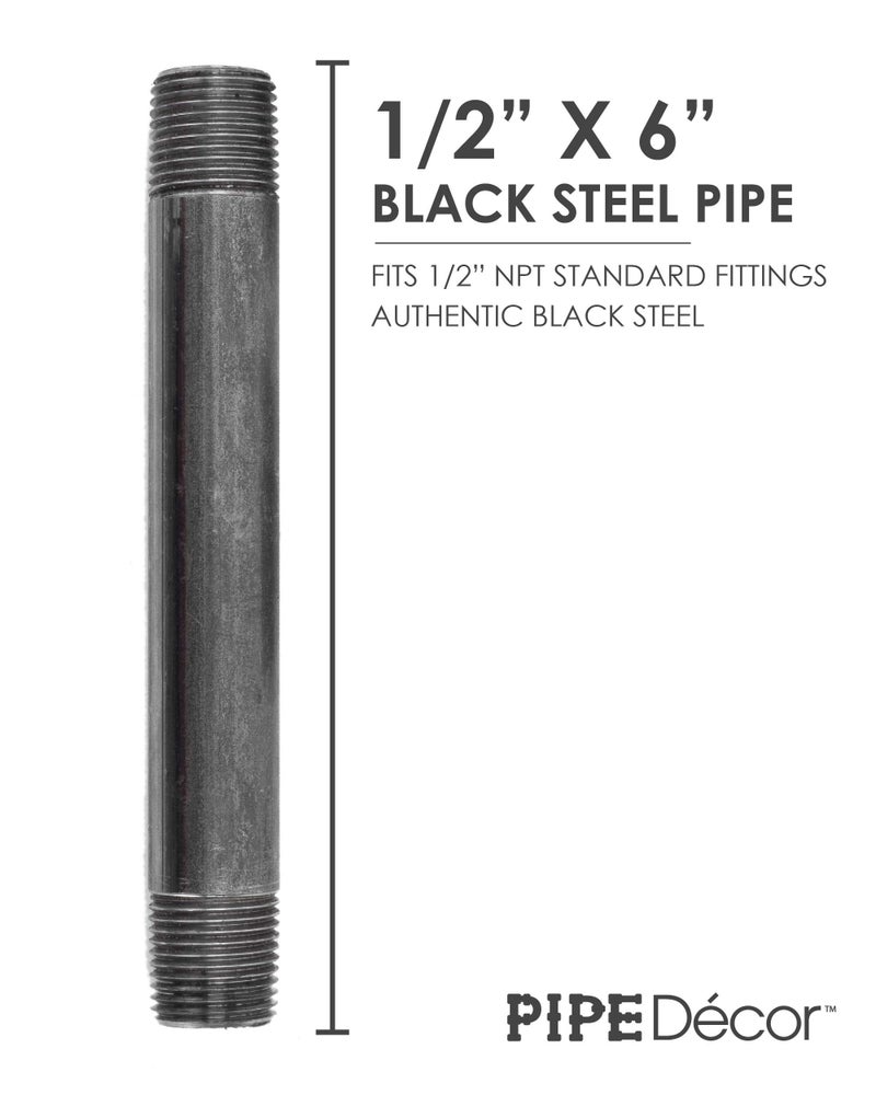 PIPE DECOR PIPE DÃ‰COR 1/2â€ x 6â€ Malleable Cast Iron Pipe Nipple, Pre Cut Connectors, Industrial Steel Grey Fits Standard Half Inch Black Threaded Pipes Nipples and Fittings, Build Vintage DIY Furniture, 6 Pack - Image 2